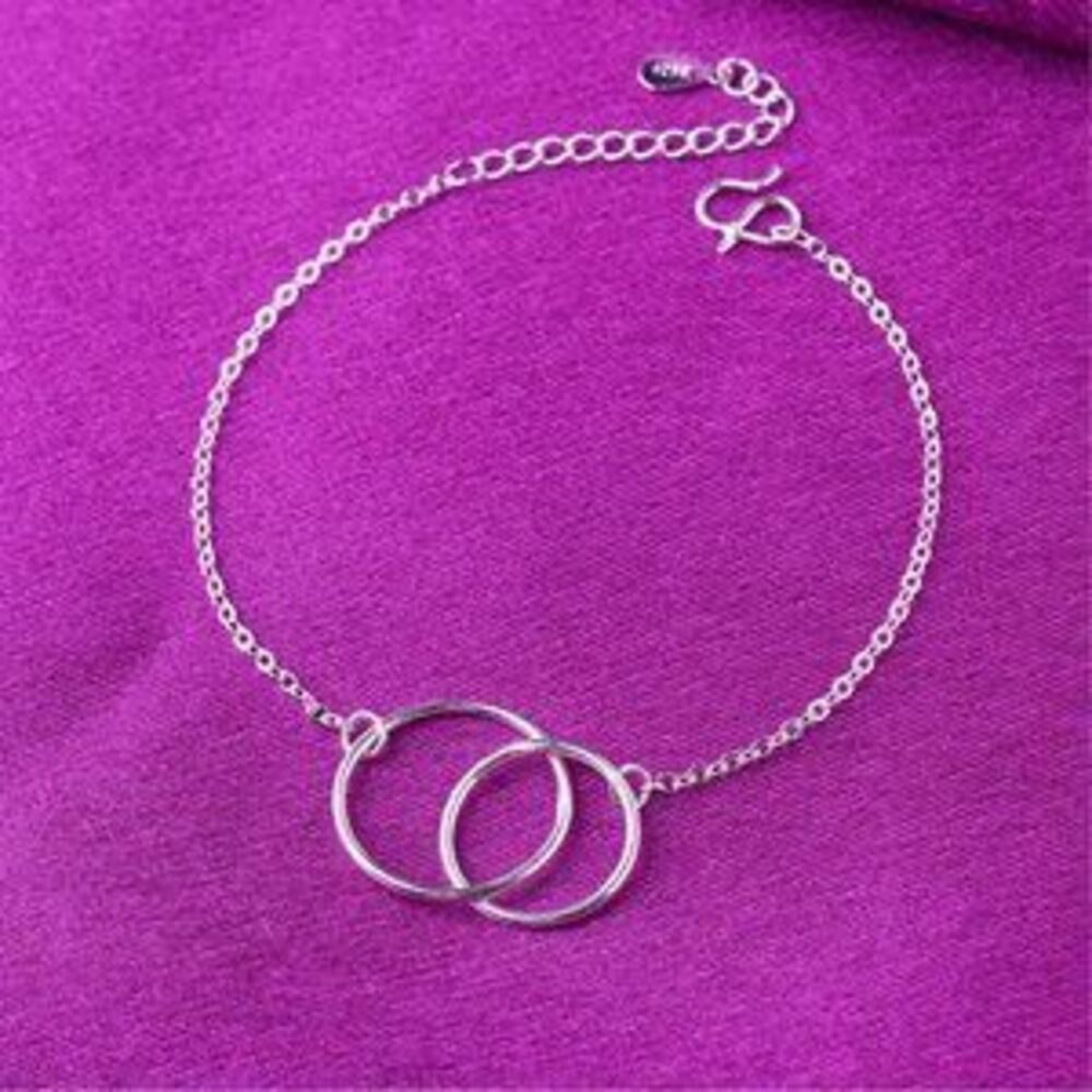 NEW 925 Sterling Silver Double Circle Anklet